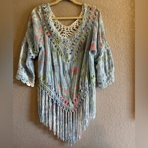 Floral Crochet Fringe Blouse